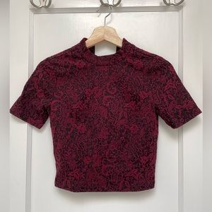 Forever 21 Paisley Lace Mock Neck Cropped Tee